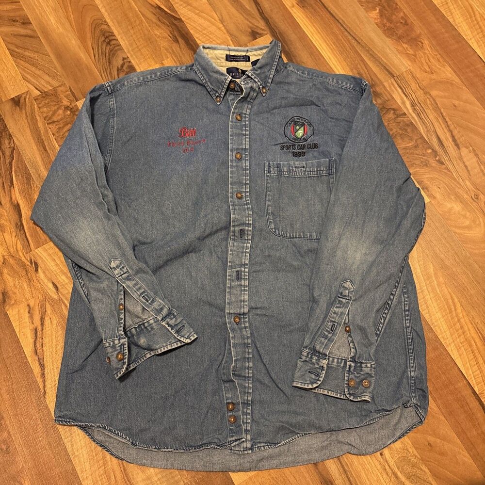 Vtg 1999 SCCA Racing Denim Shirt Mens Large Bill Blass Land O Lakes Sports Car L